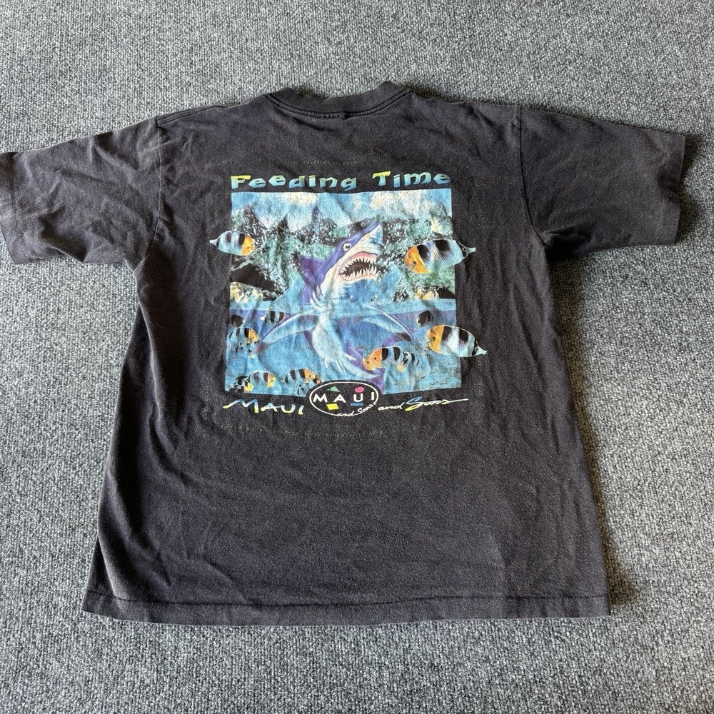 Vintage Maui And Sons "Feeding Time" shark t-shirt 1994 Surfer Single Stitch Y2K